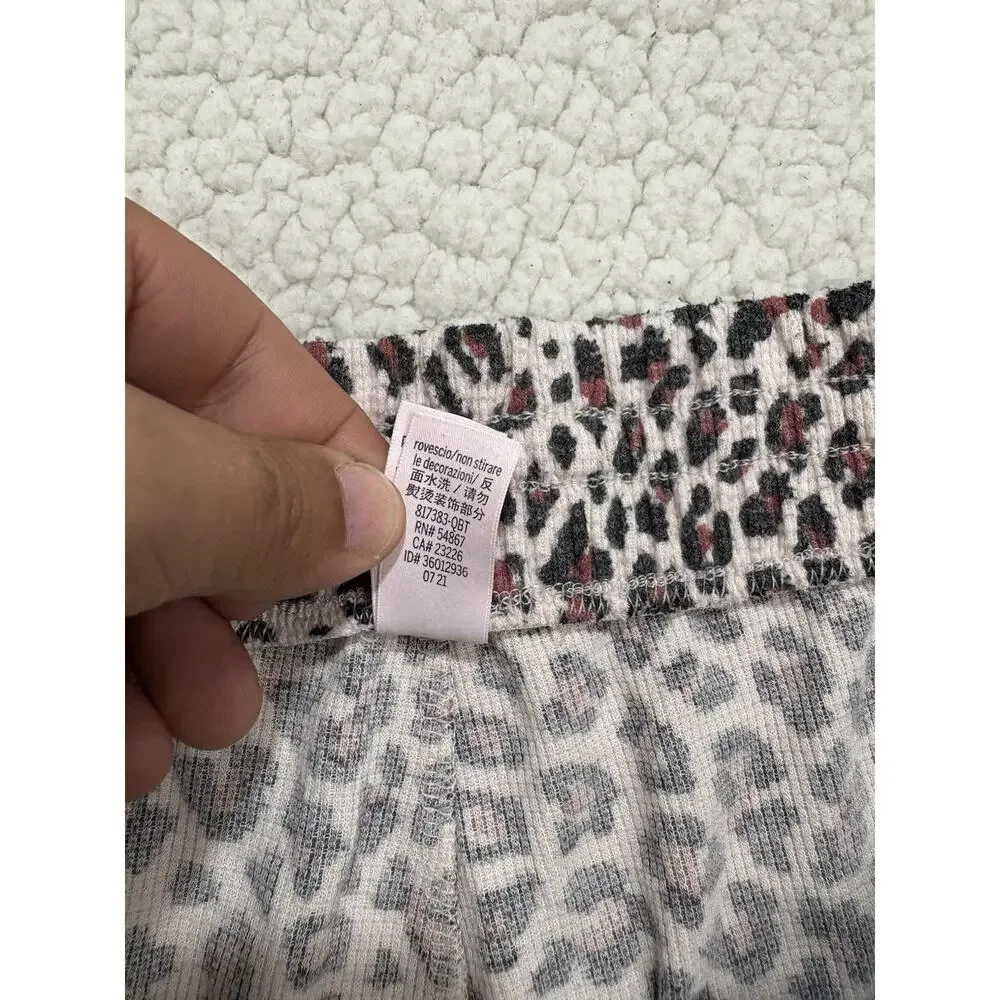 Victoria's Secret Waffle Knit Lounge Set Leopard Tee &‎ Joggers Size XL Cheetah